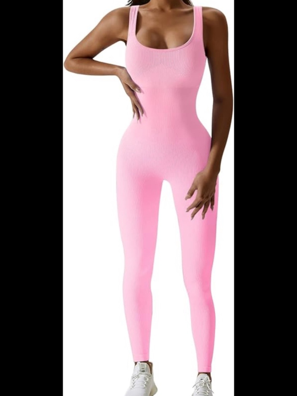 Ribbed Scoop-Neck Pink Jumpsuit